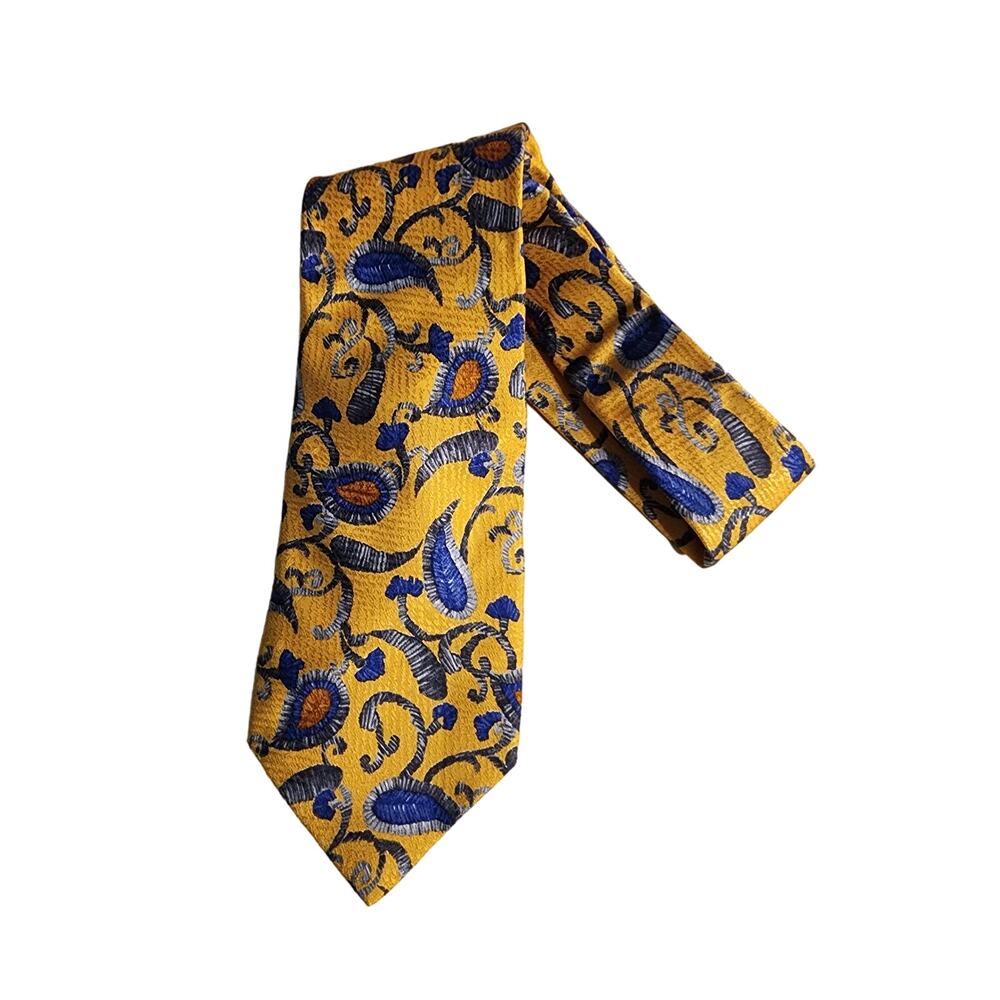 Hanae Mori Mens Silk Tie Yellow Paisley Hand Made France